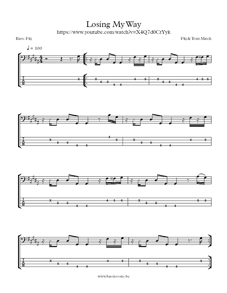 Fkj & Tom Misch - Losing My Way bass transcription