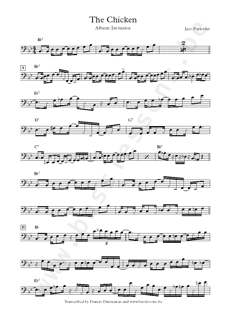 Jaco pastorius the chicken bass transcription part 1