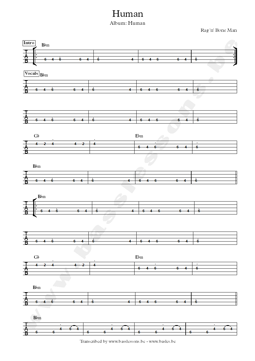 rag n bone man human bass tab