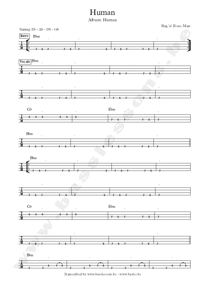 rag n bone man human 5-string bass tab