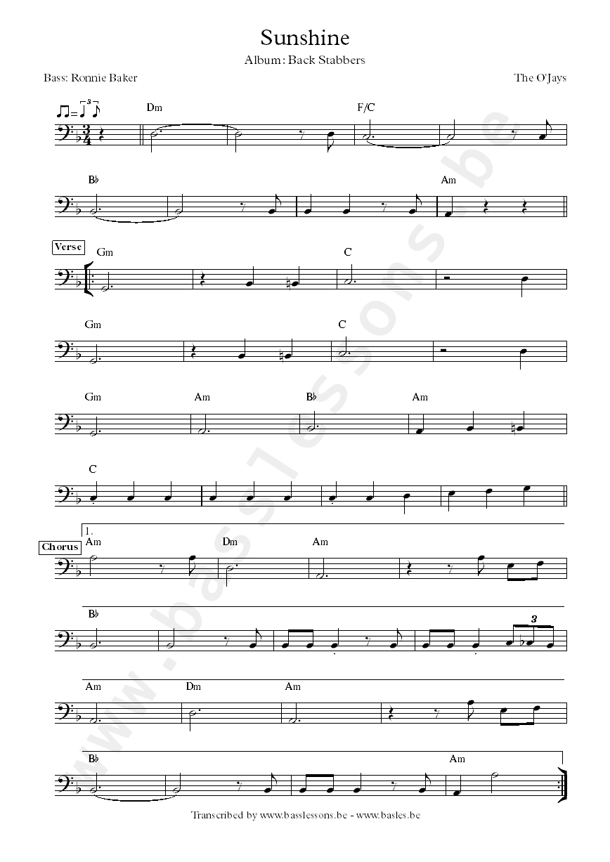 te ojays sunshine bass transcription