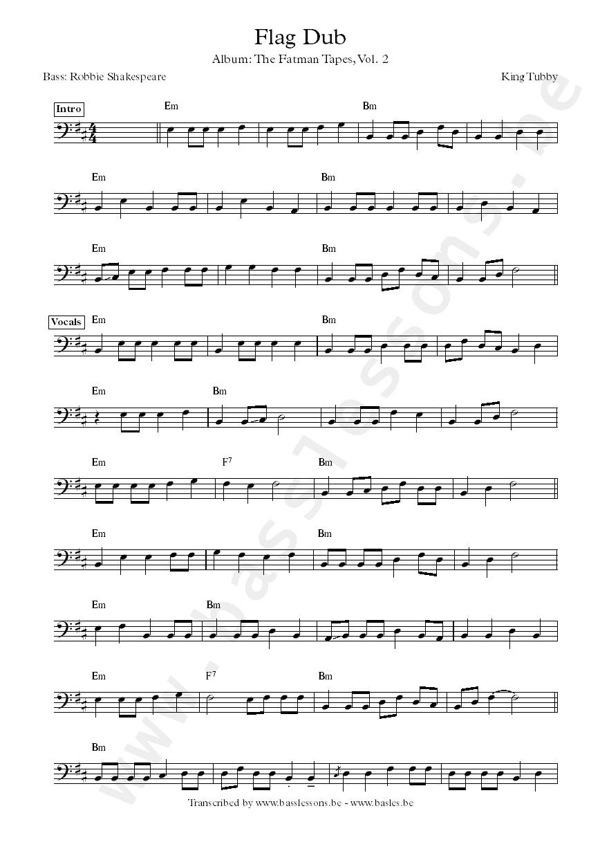 King tubby flag dub bass transcription