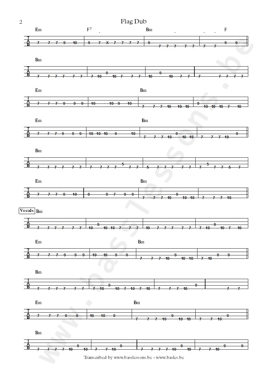 King tubby flag dub bass tab part 2