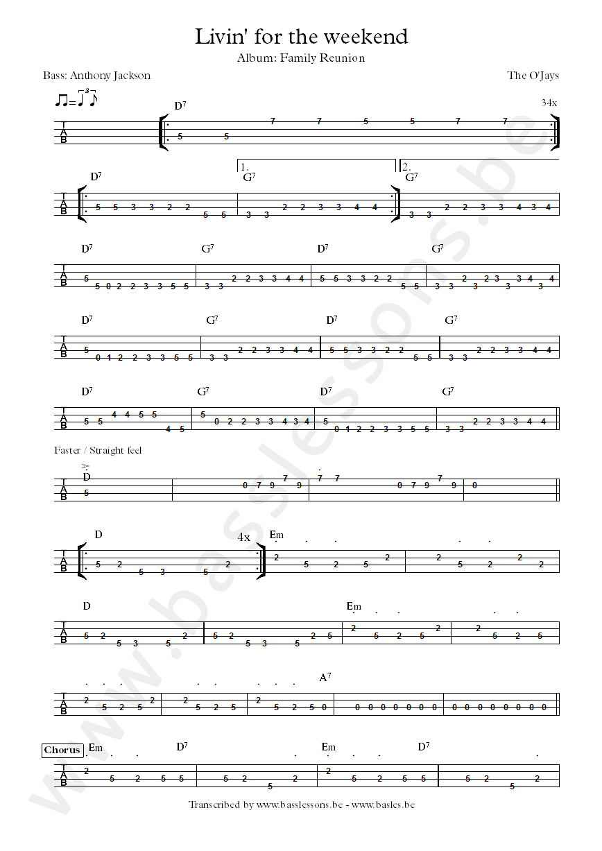 The ojays living for the weekend anthony jackson bass tab