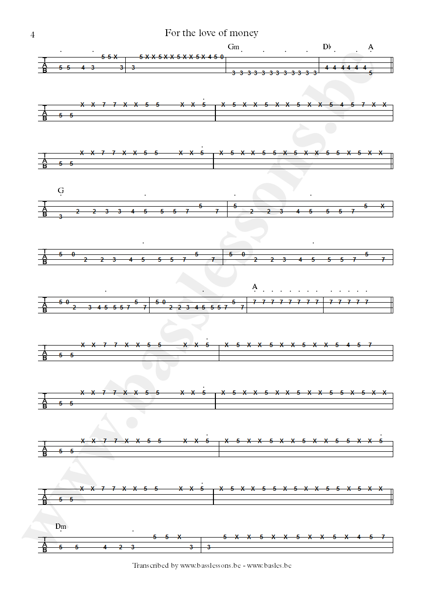 The ojays for the love of money bass tab part 4