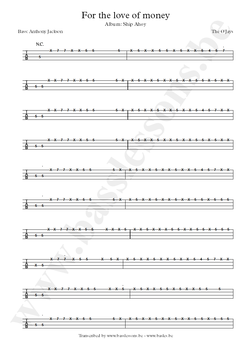 The ojays for the love of money bass tab