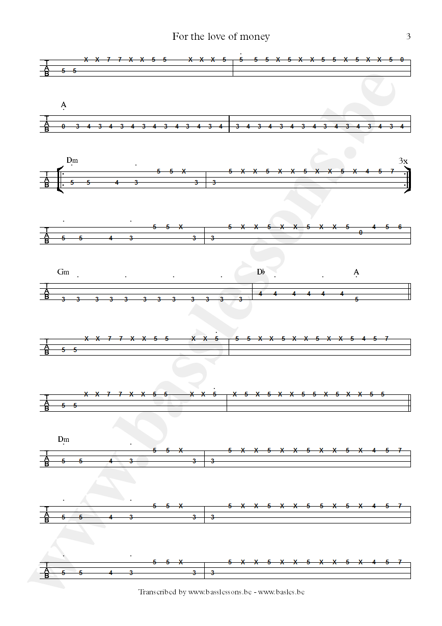 The ojays for the love of money bass tab part 3