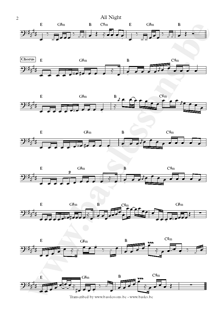 Beyonc&eacute; all nightt bass transcription part 2