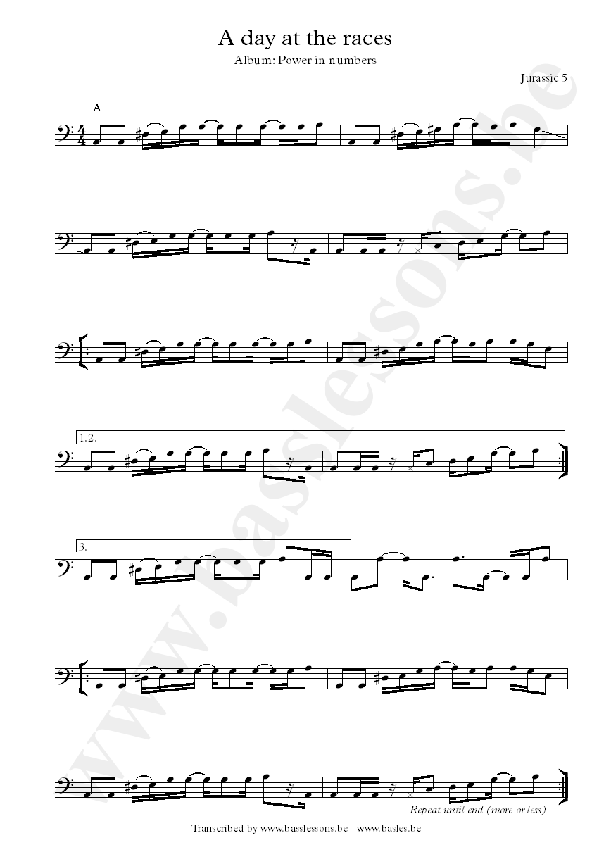 Jurassic 5 a day at the races bass transcription