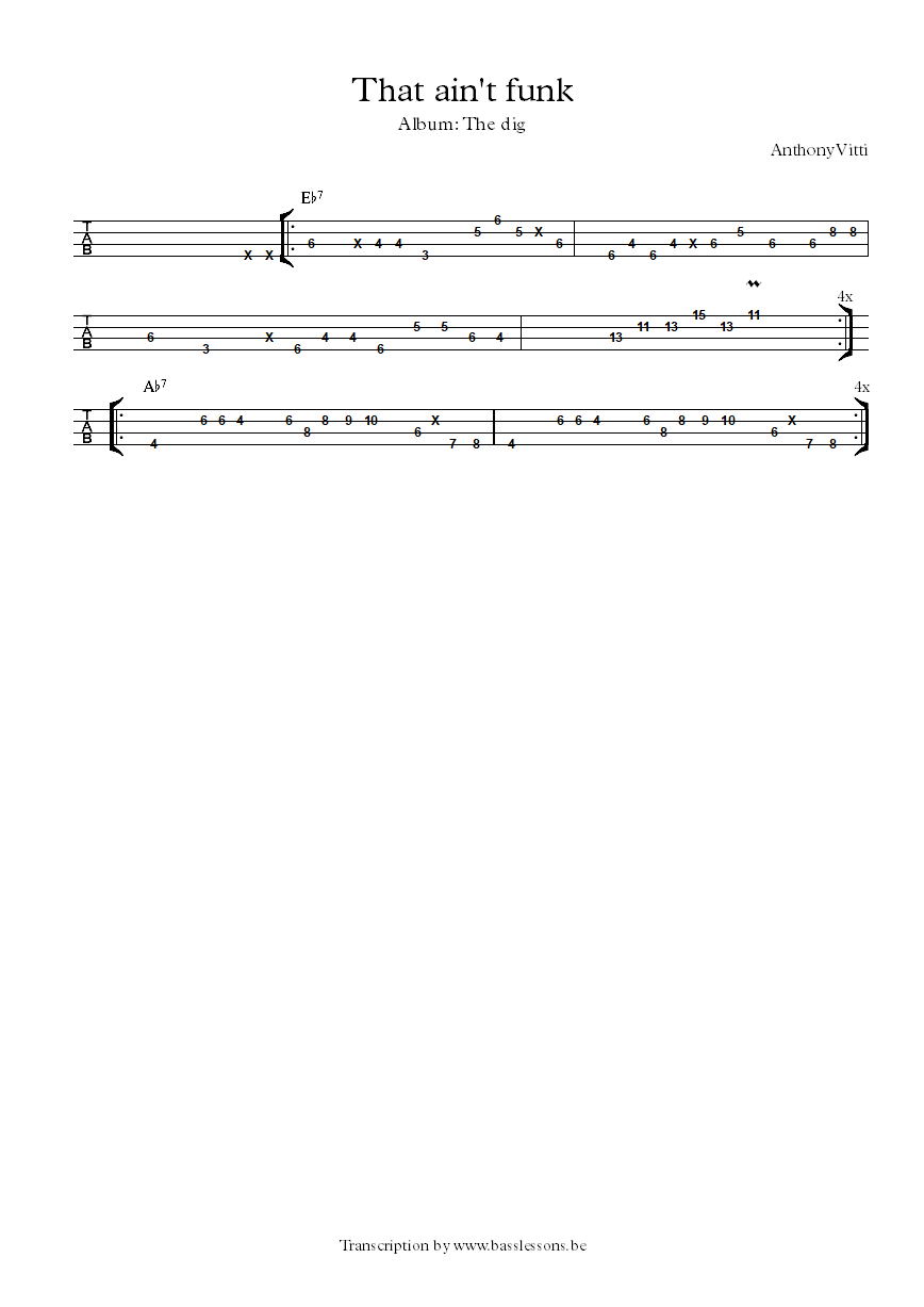 Anthony vitti bass tab that aint funk