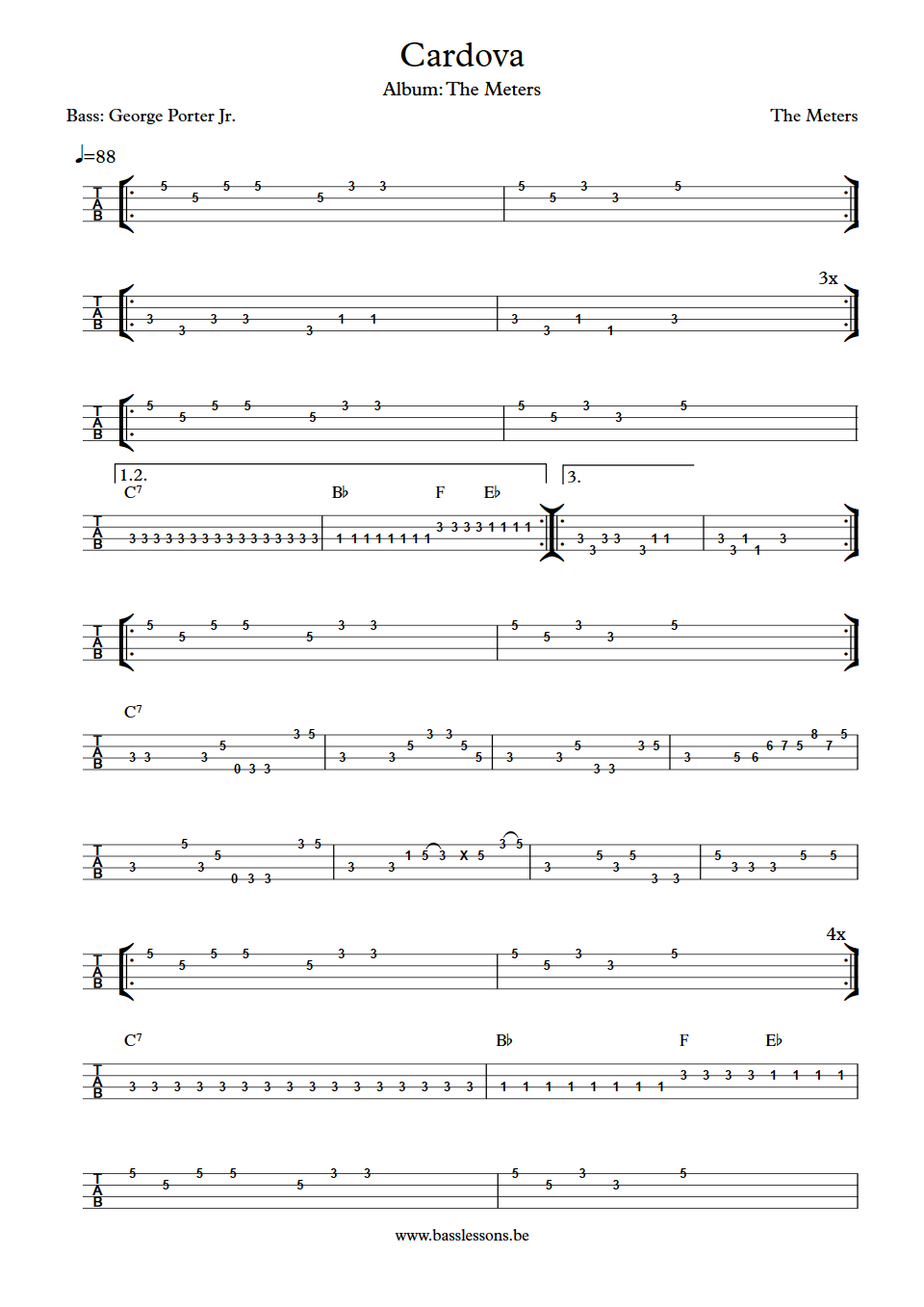 The meters cardova bass tab