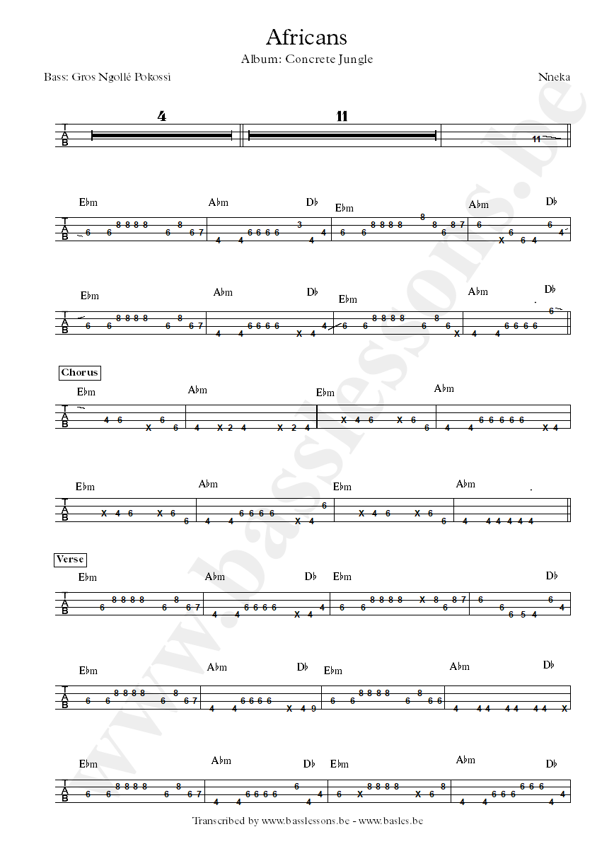 Nneka africans bass tab