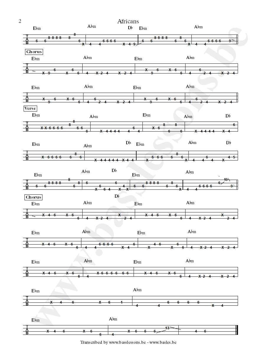 Nneka africans bass tab part 2