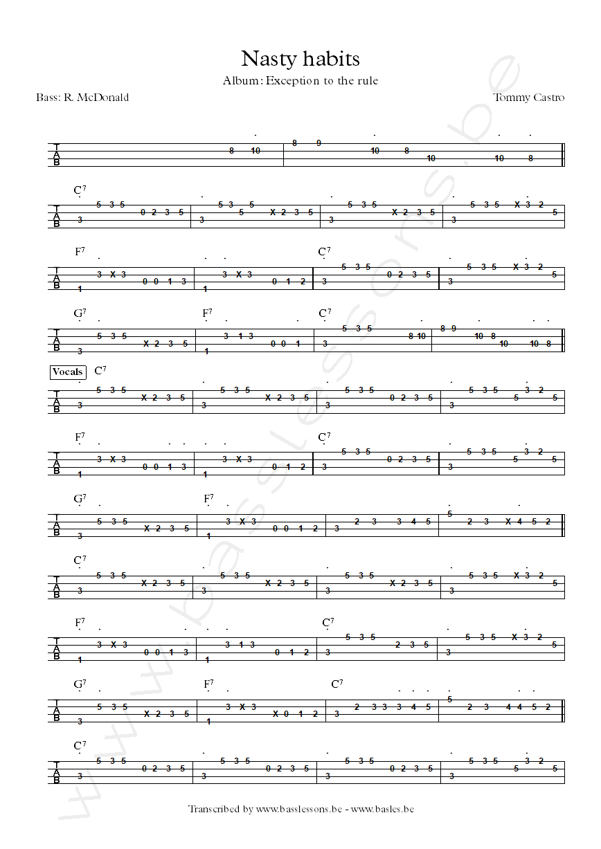 Tommy castro nasty habits bass tab
