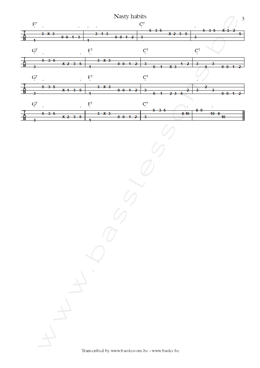 Tommy castro nasty habits bass tab par t3