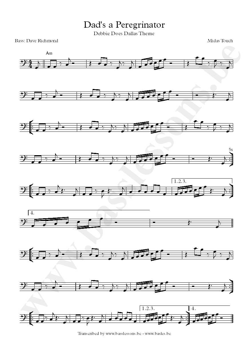 Debbie does dalles theme bass transcription