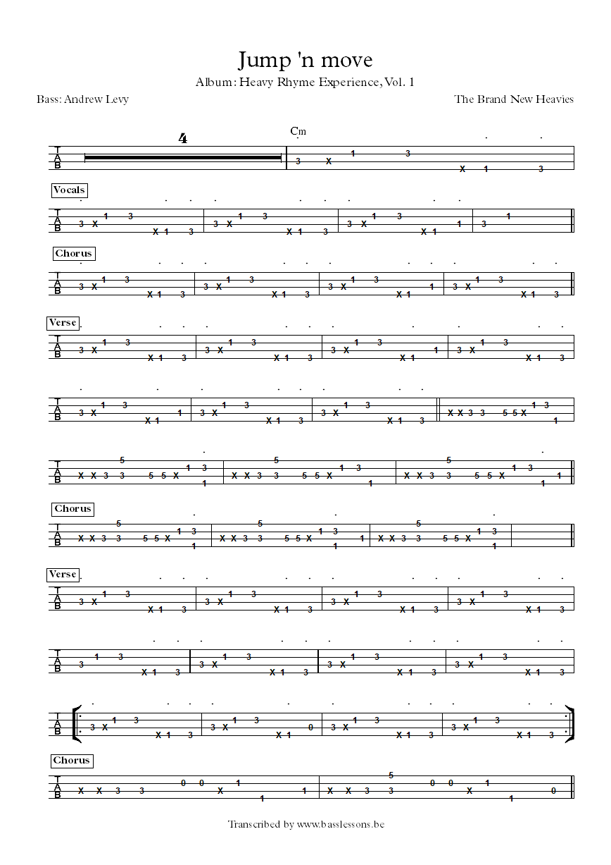 the brand new heavies jump and move bass tab