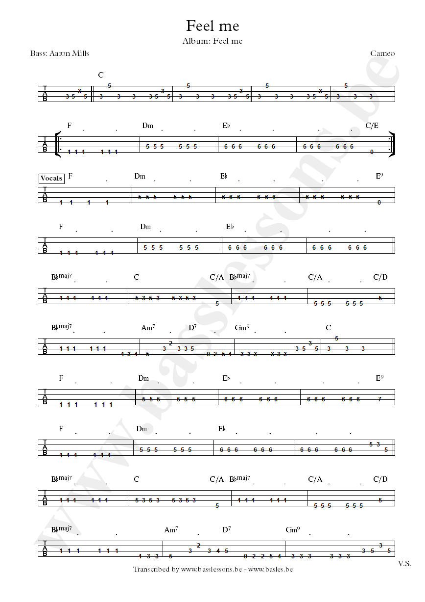 Cameo feel me bass tab