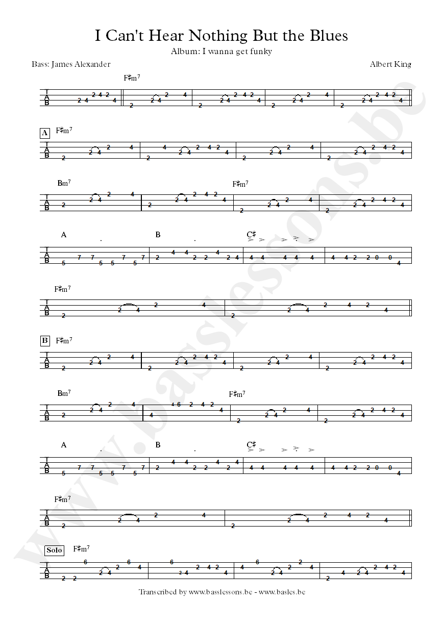 Albert king I can't hear nothing but the blues bass tab