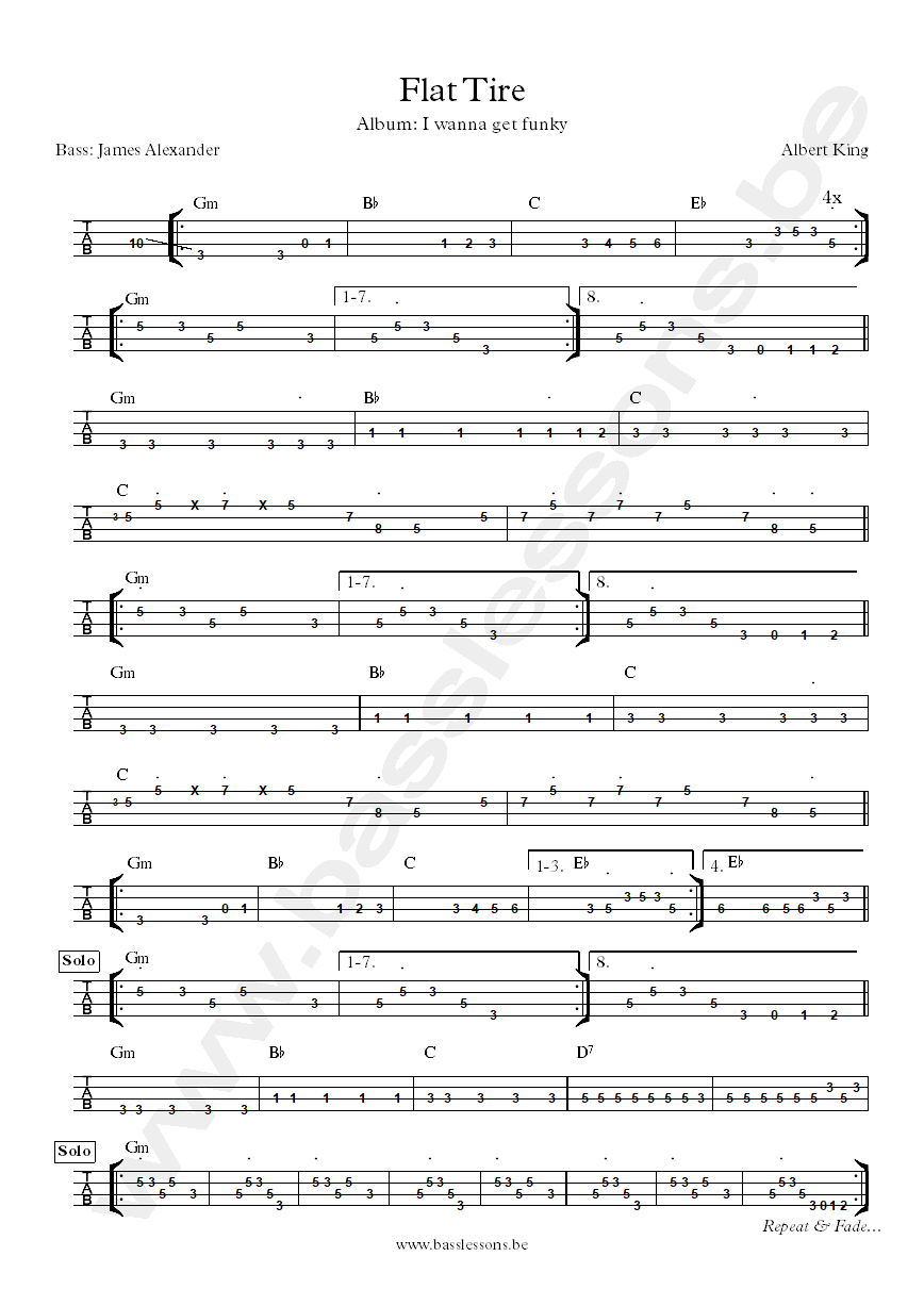 Albert King flat tire bass tab