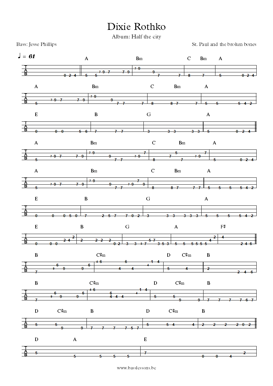 St paul and the broken bones dixie rothko bass tab part 1