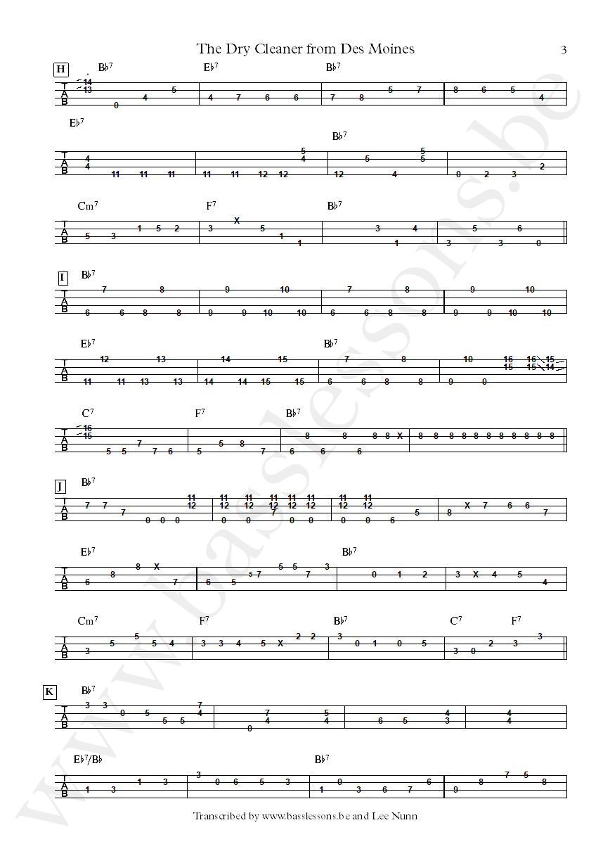 Jaco Pastorius the dry cleaner from des :oines bass tab
