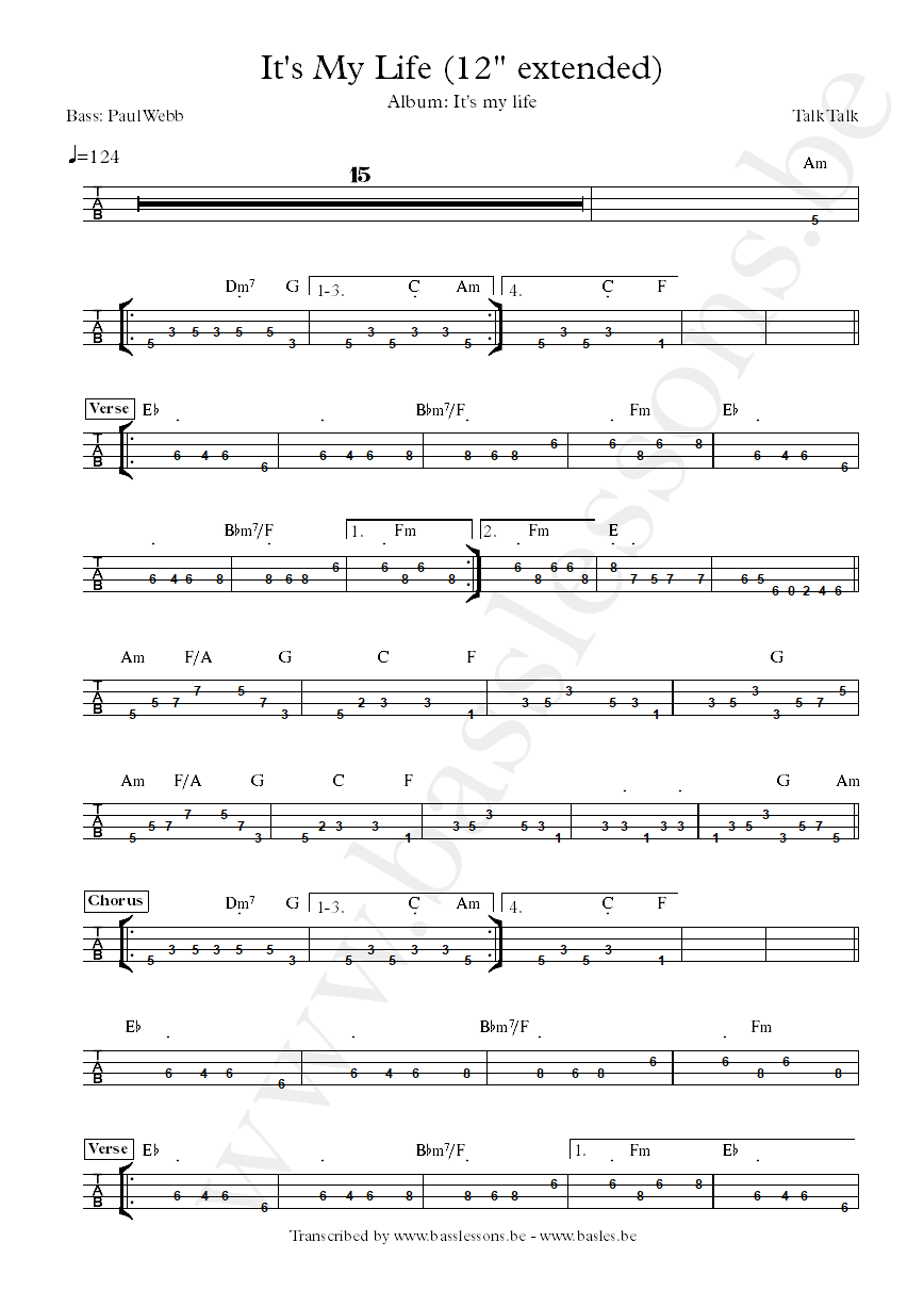 talk talk its my life bass tab