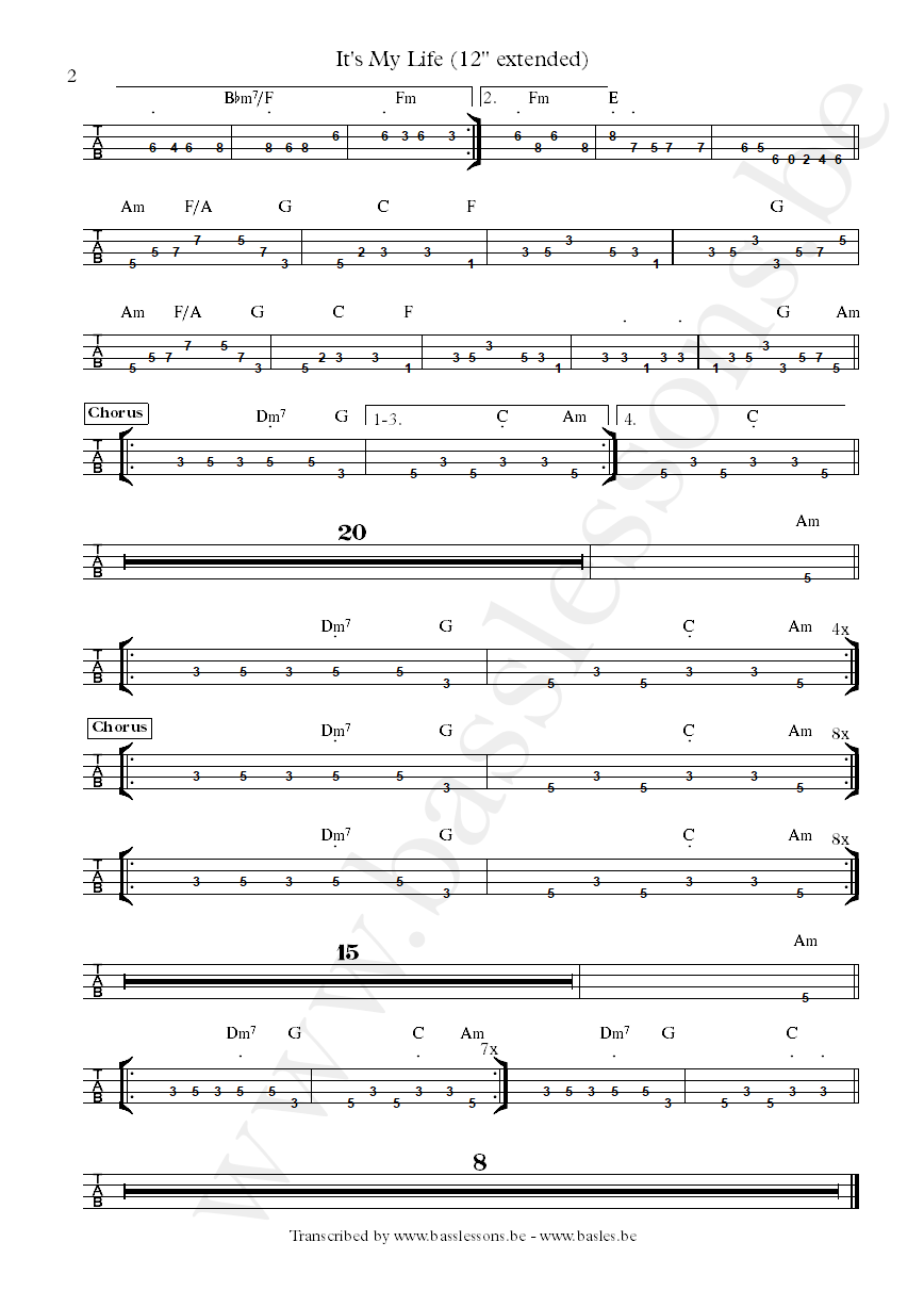 talk talk its my life bass tab part 2