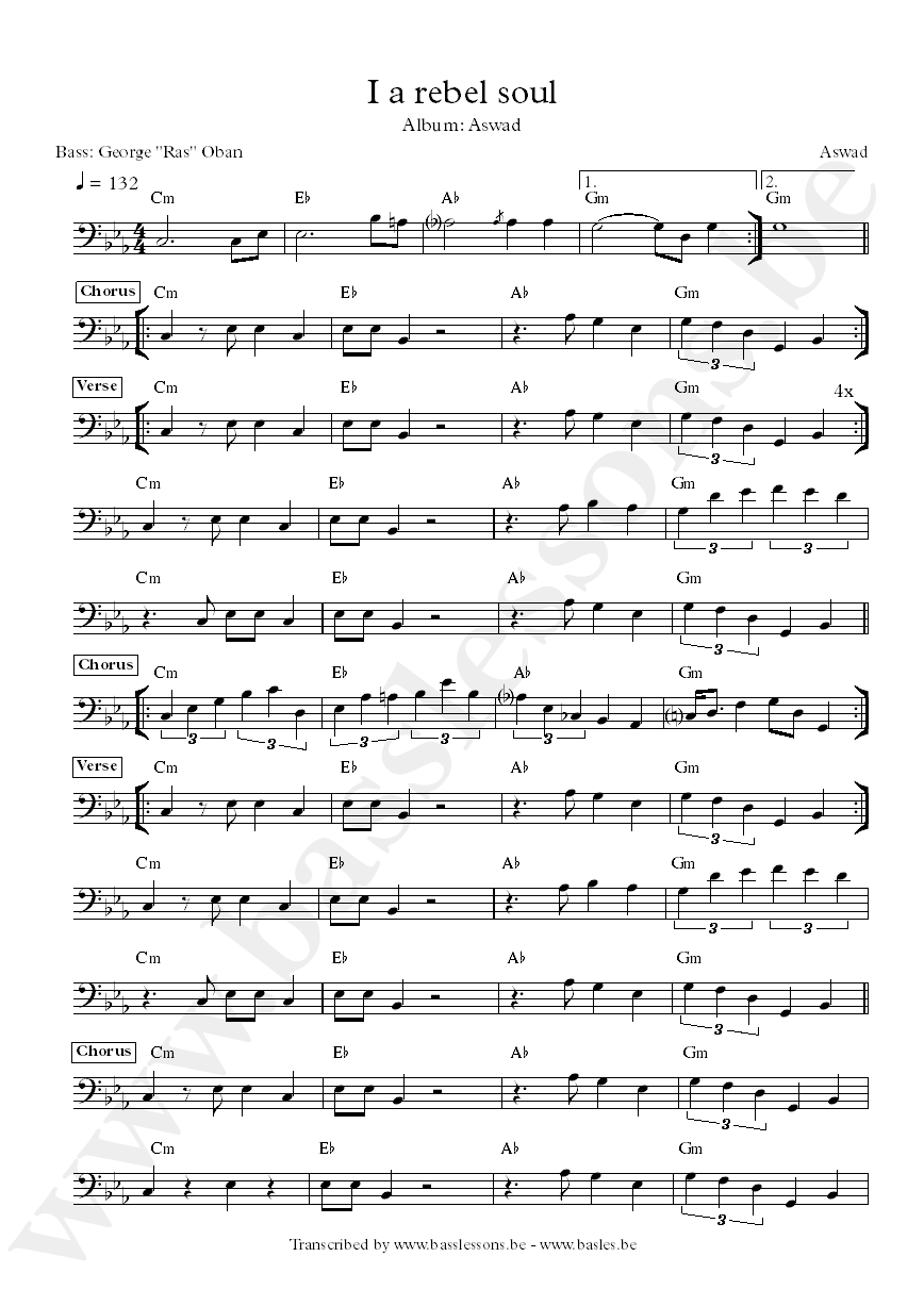 aswad i a rebel soul bass transcription
