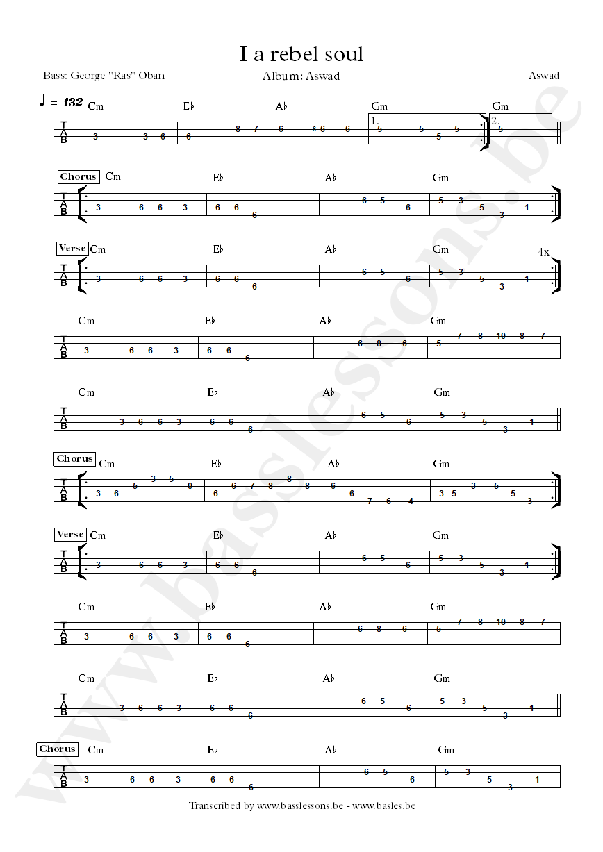 aswad i a rebel soul bass tab