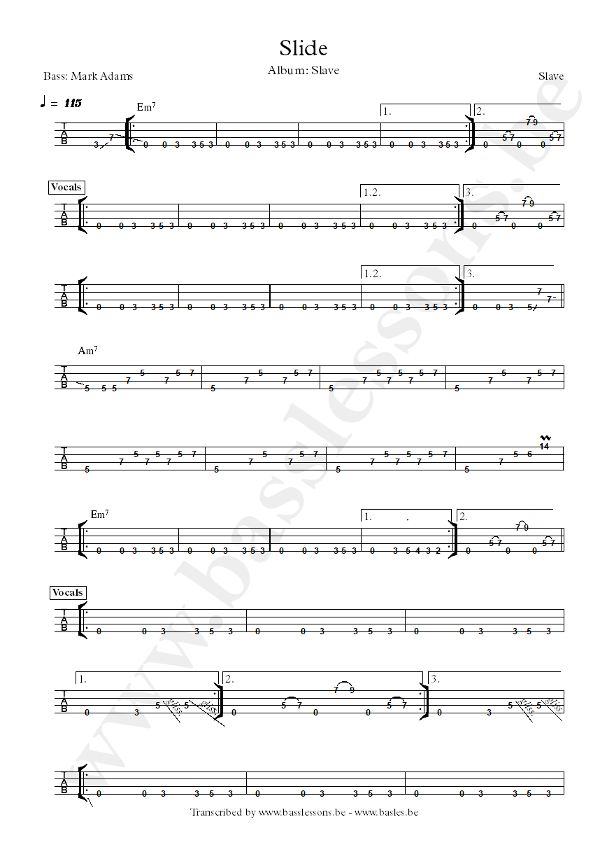 Slave slide bass tab