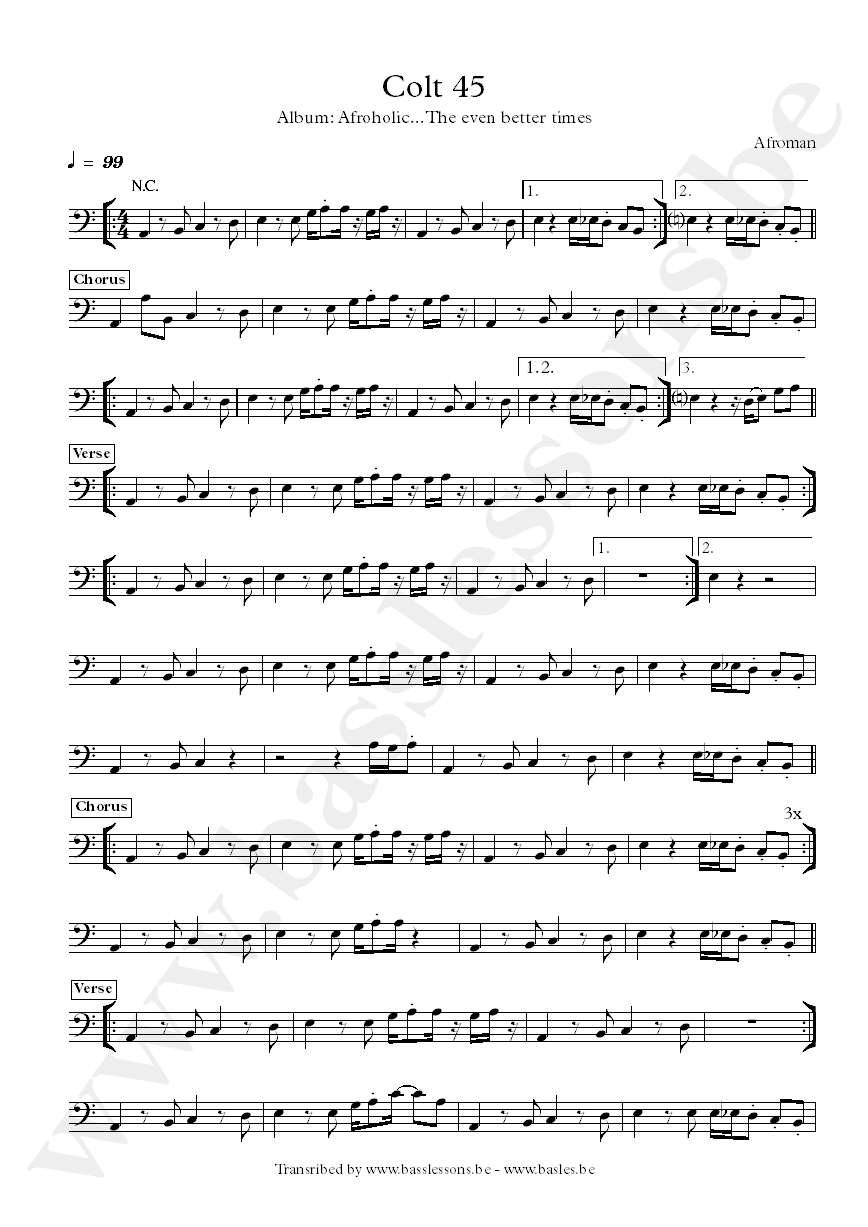 Afroman colt 45 bass transcription
