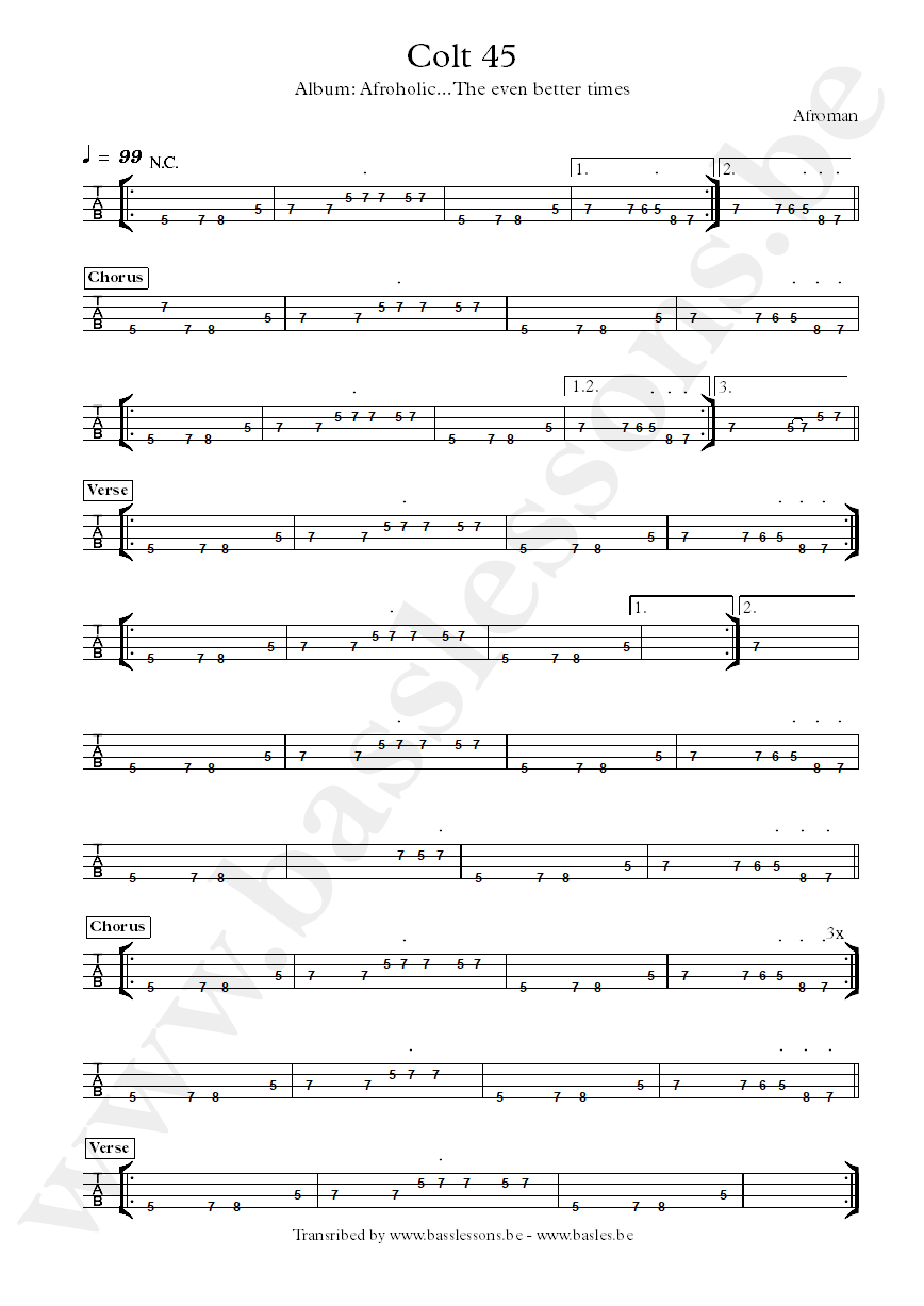 Afroman colt 45 bass tab