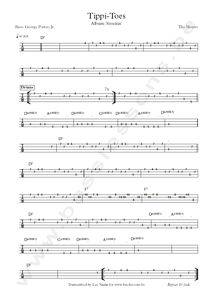 The meters tippi toes bass tab