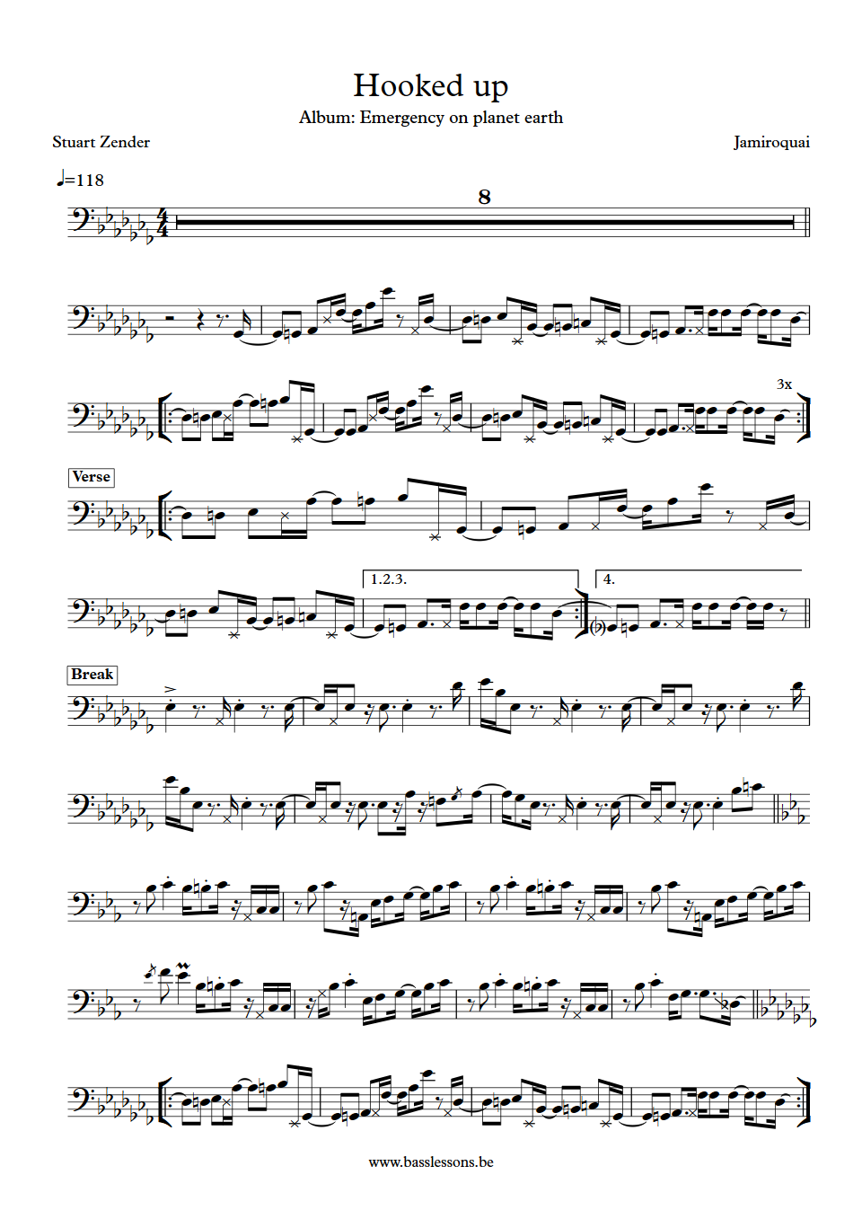Jamiroquai hooked up Stuart Zender bass transcription