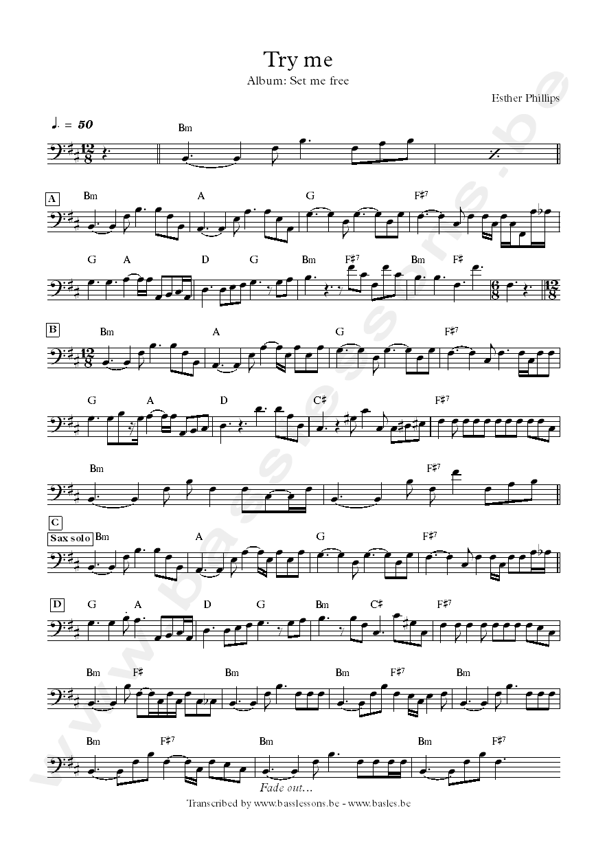 Esther phillips try me bass transcription