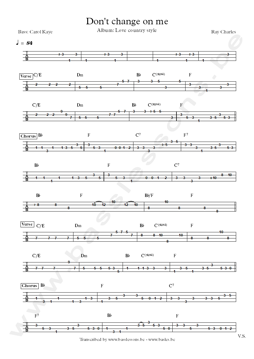 ray charles carol kaye dont change on me bass tab