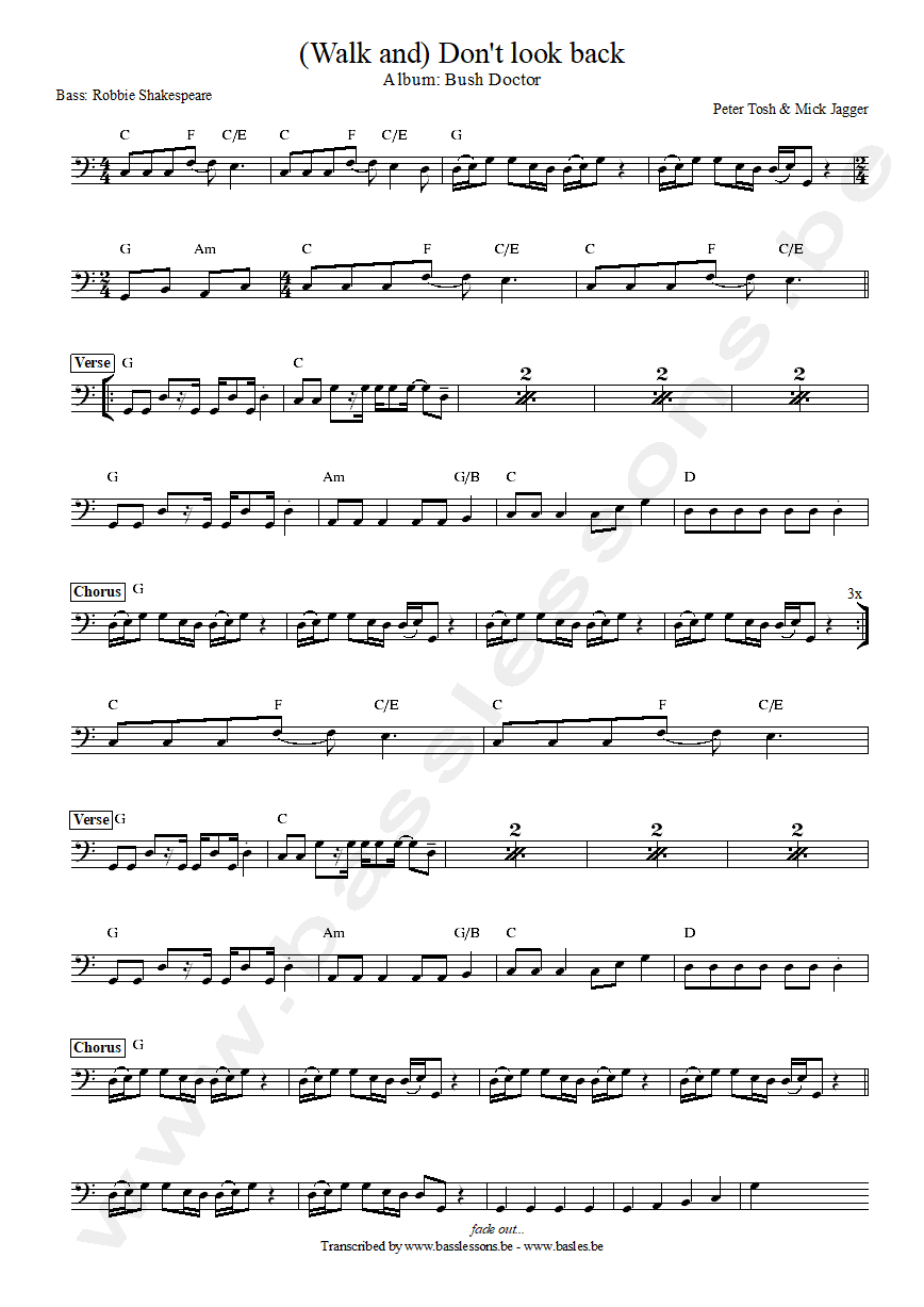 peter tosh mick jagger dont look back bass transcription