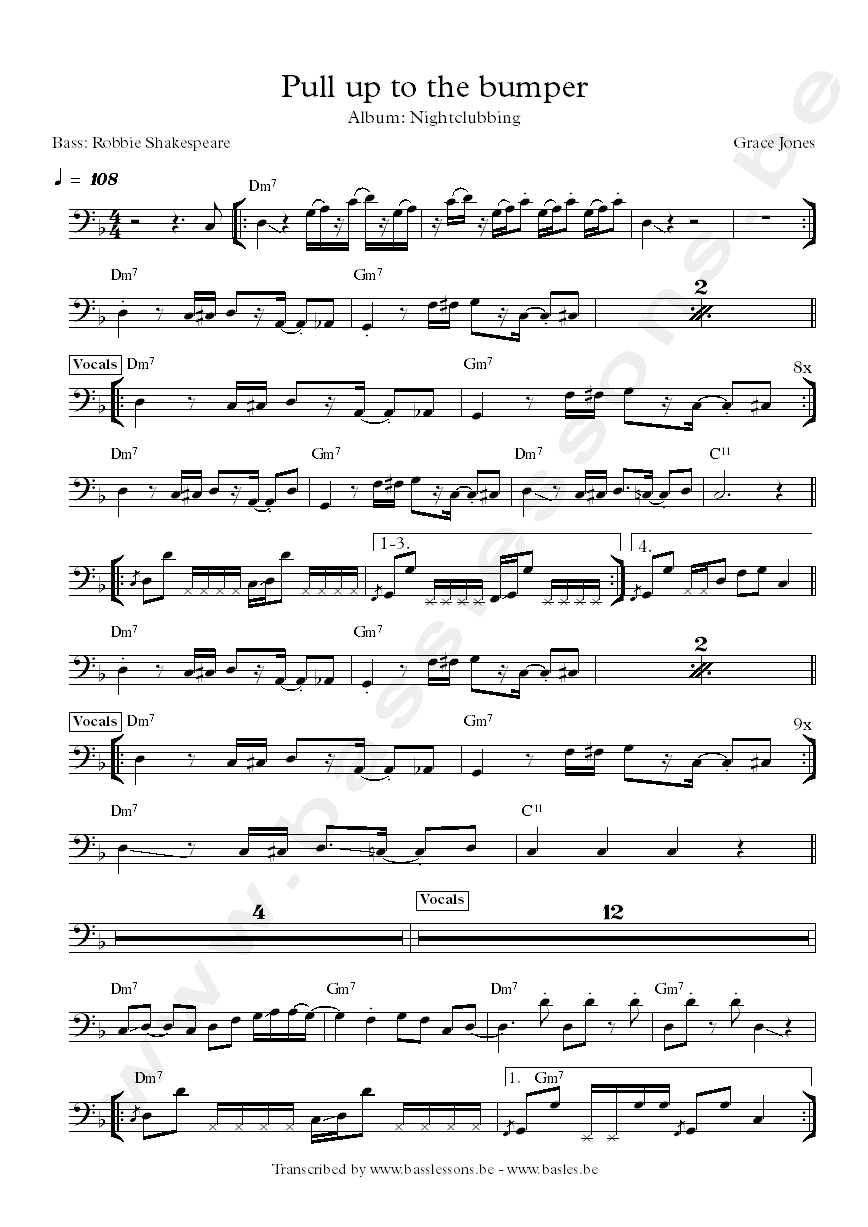 grace jones pull up to the bumper bass transcription