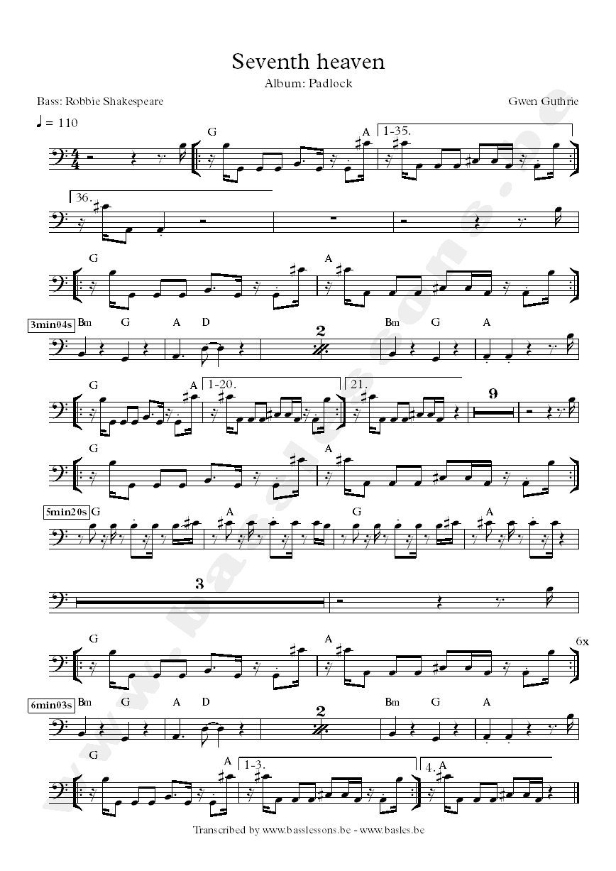 Gwen Guthrie seventh heaven bass transcription