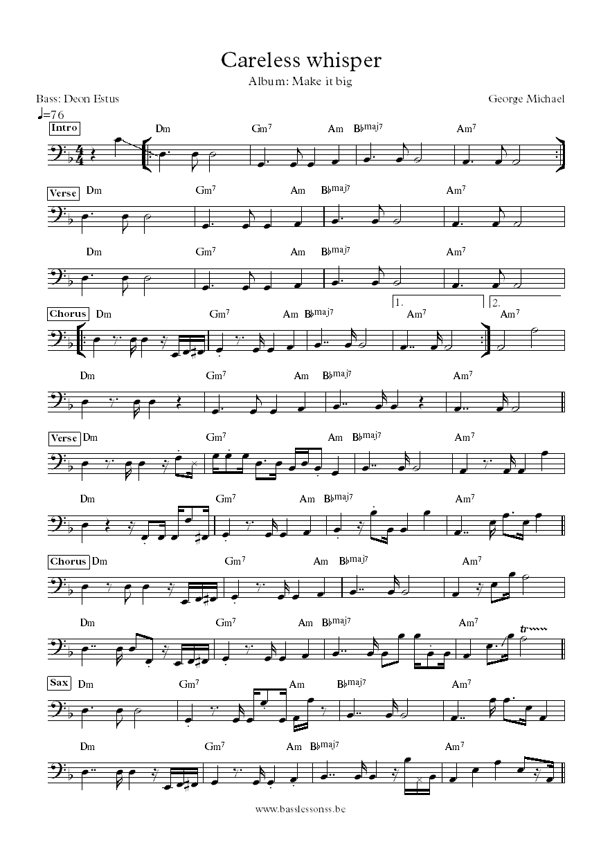 George Michael careless whisper bass transcription