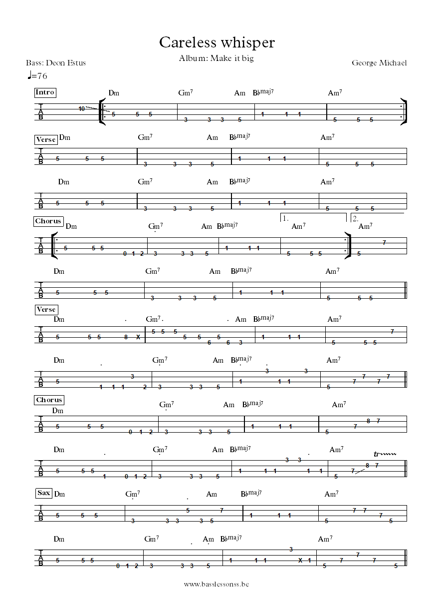 George Michael careless whisper bass tab