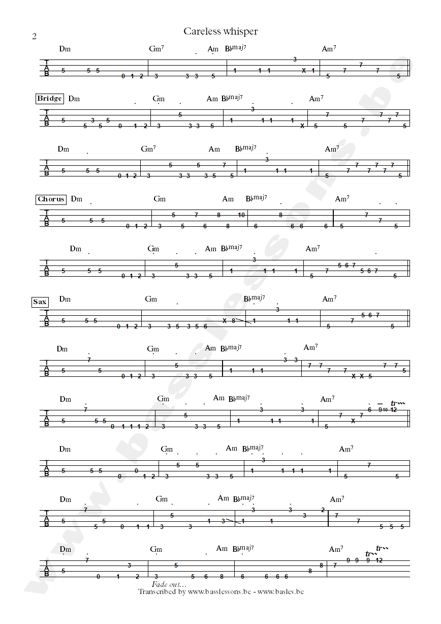 George Michael careless whisper bass tab part 2
