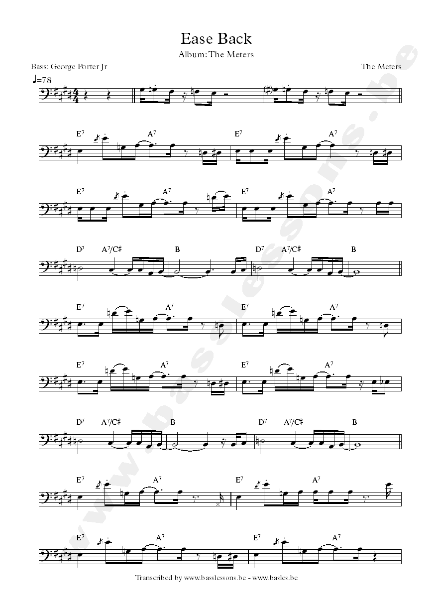 The meters ease back bass transcription