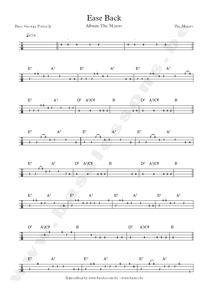 The meters ease back bass tab