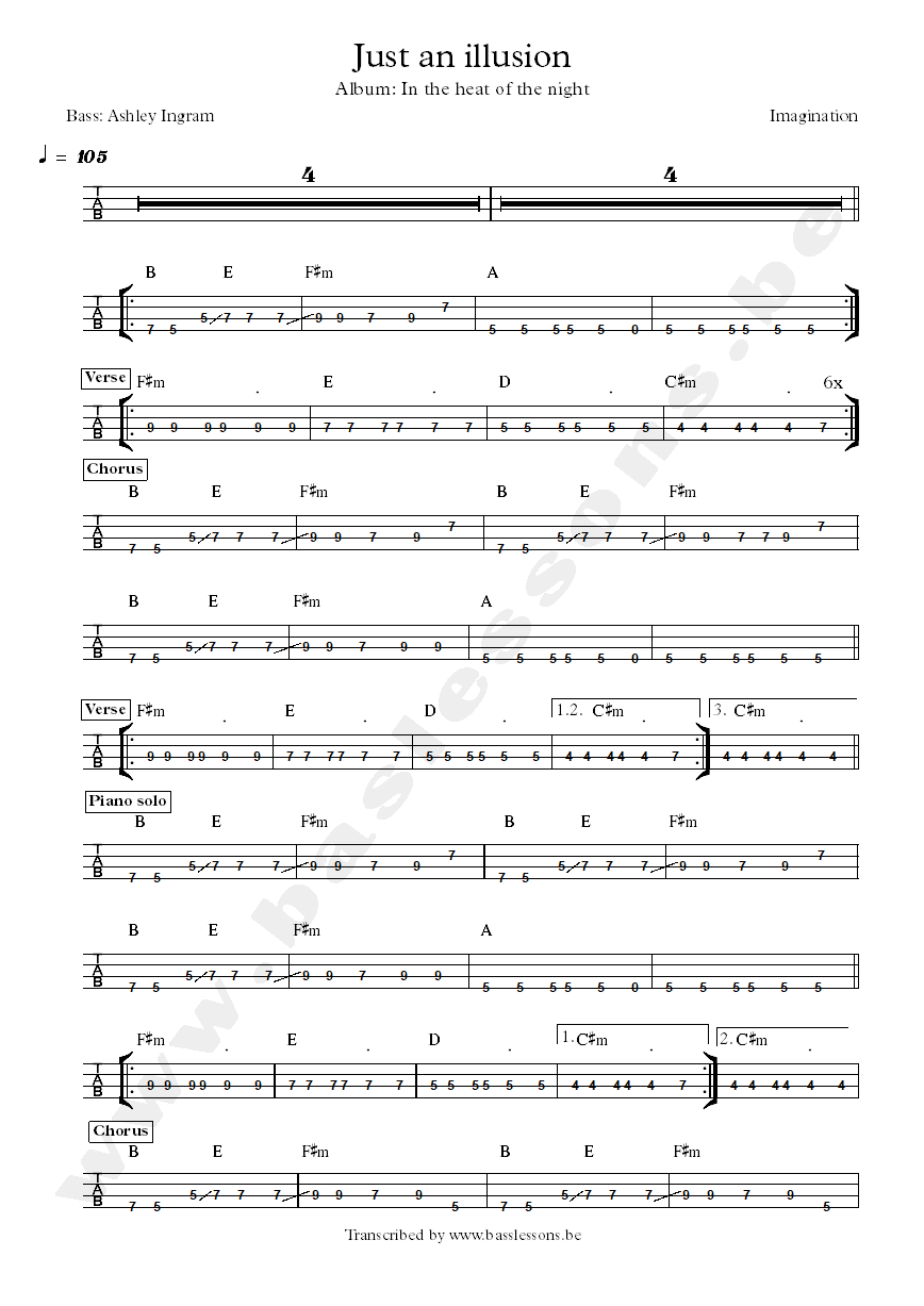 Imagination just an illusion bass tab