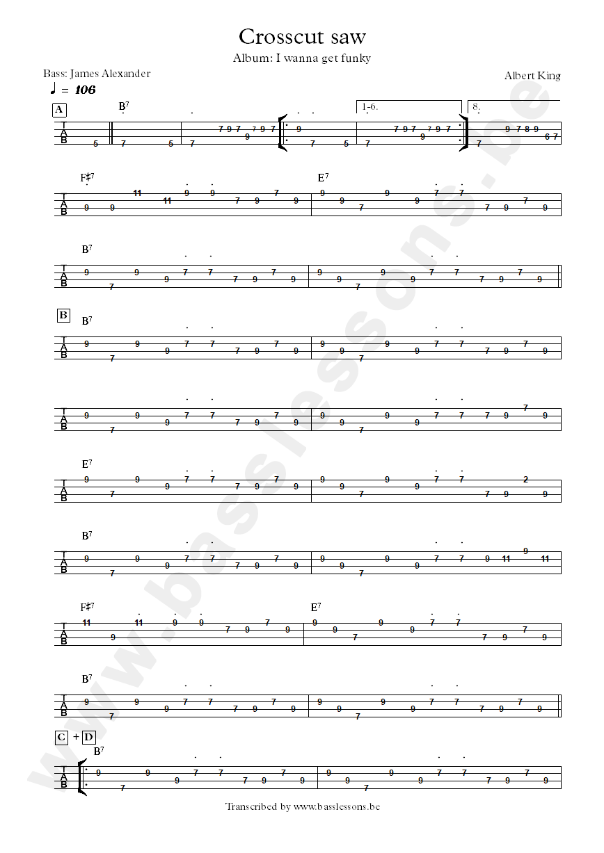 albert king crosscut saw bass tab