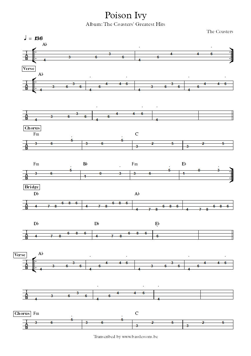 The coasters poison ivy bass tab