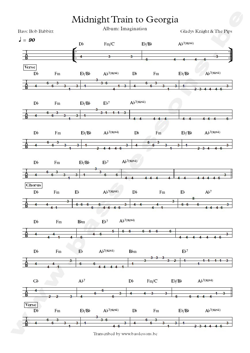 midnight train to georgia bass tab