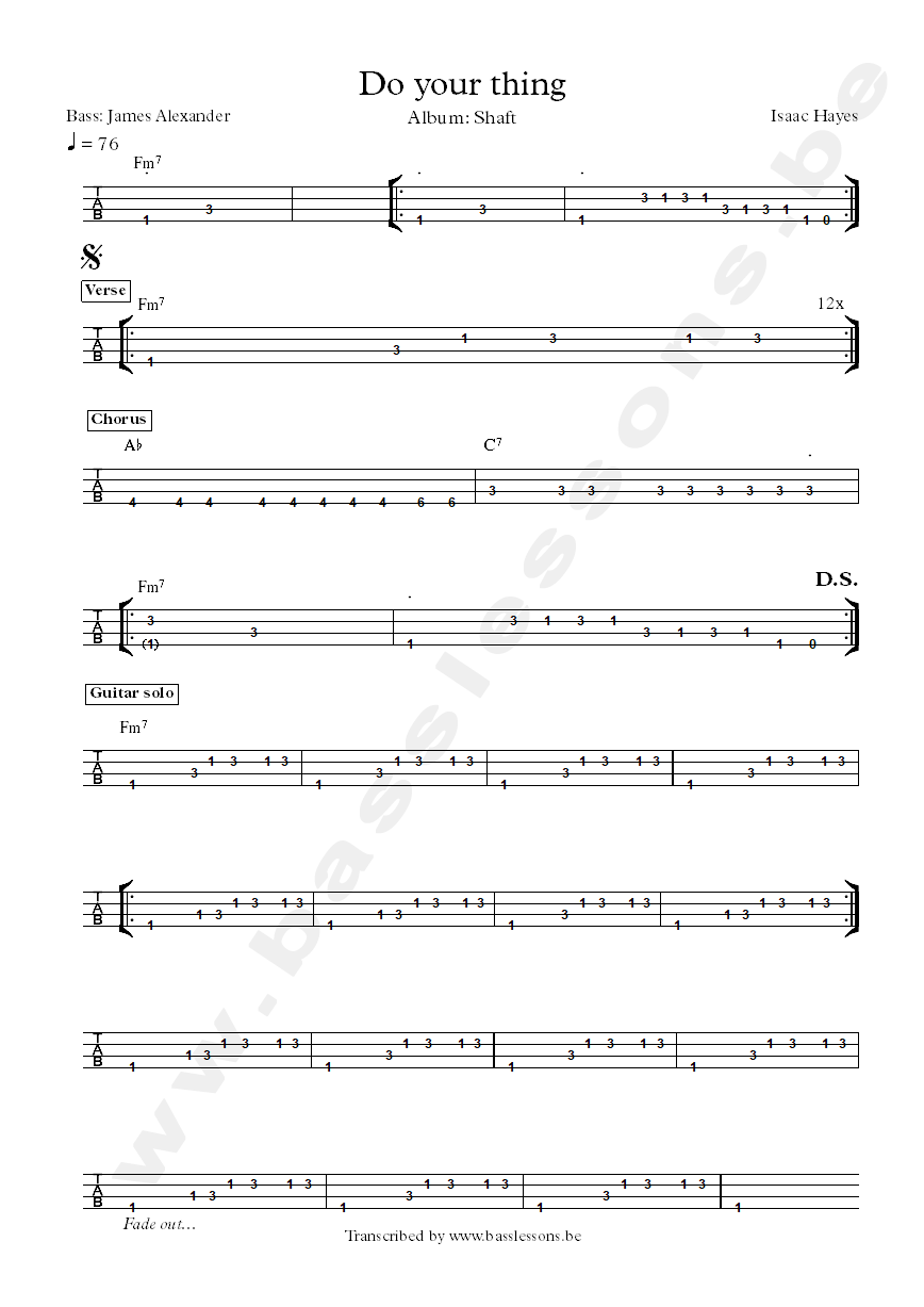 isaac hayes shaft bass tab